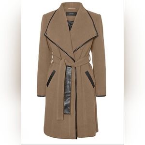 NWOT Herringbone Wool Vegan Leather 3/4 waterfall coat size small